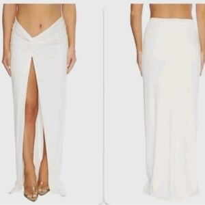 Naked Wardrobe White Wrap Maxi Skirt with High Slit,XL,